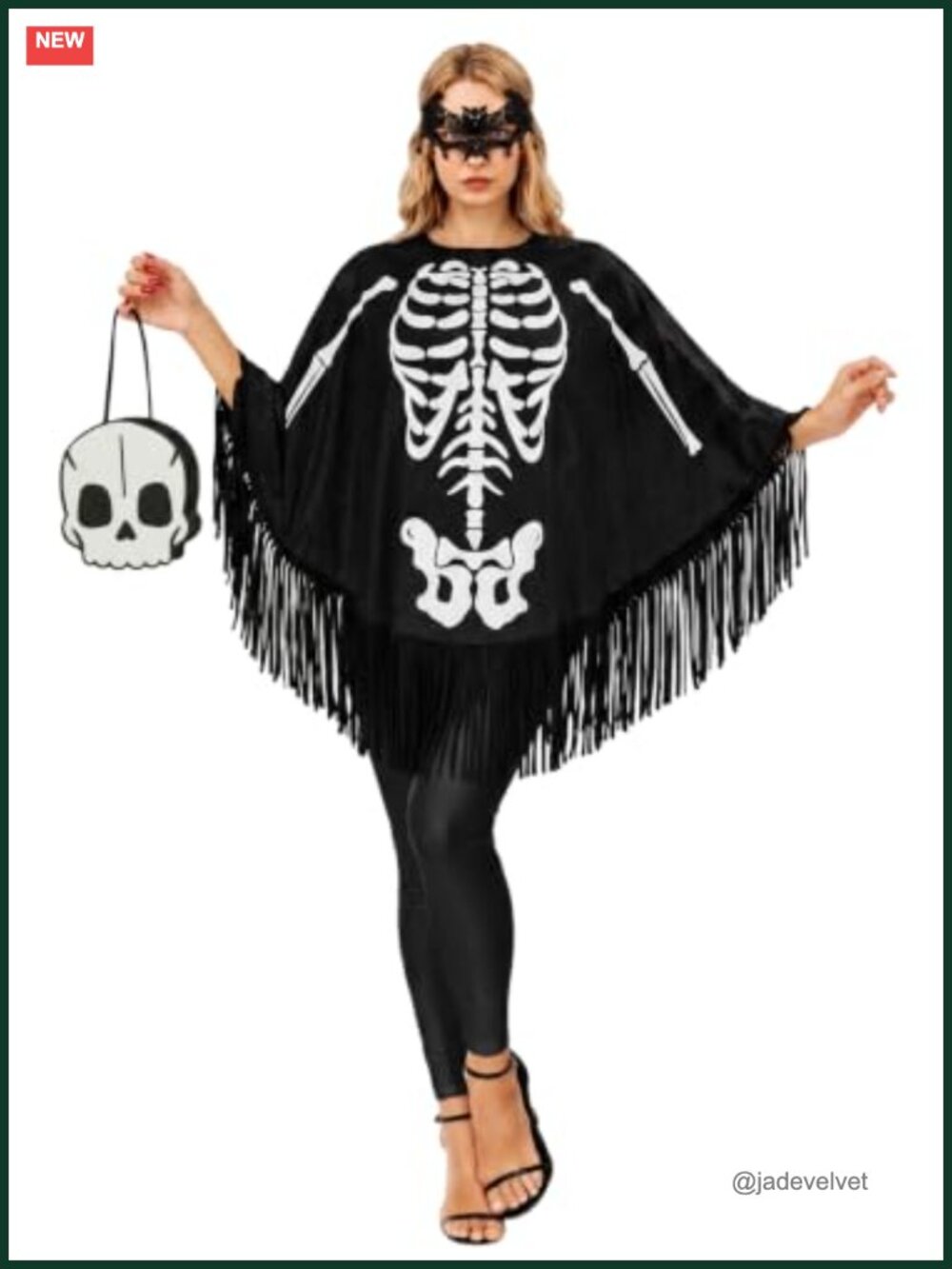 Day of the Dead Sugar Skull Poncho Costume 3 PCS Fringe Women
